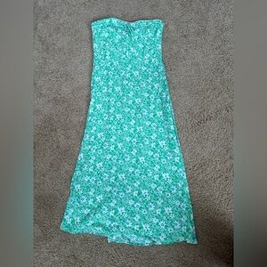 Elegant Strapless Green Floral Dress